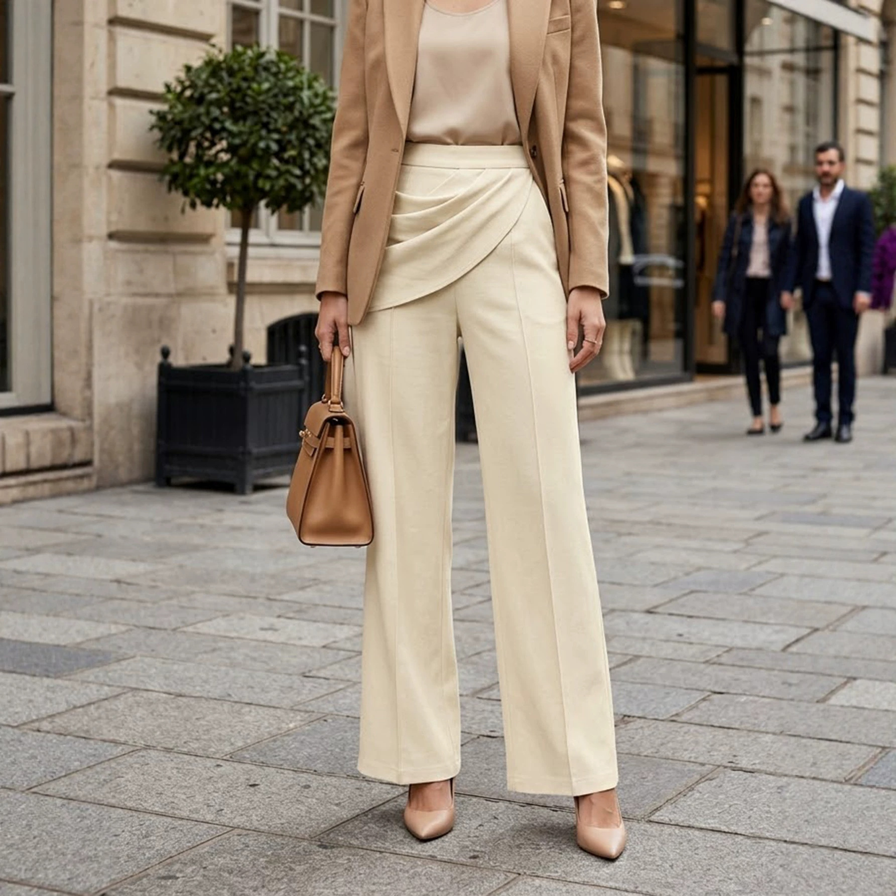Design-focused Irregularly Crossed Mid-rise Tailored Trousers