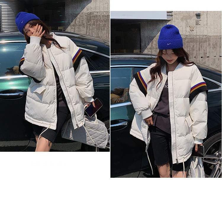 Title 19, Loose Contrast Knit Striped Panel Down Jacket, ...