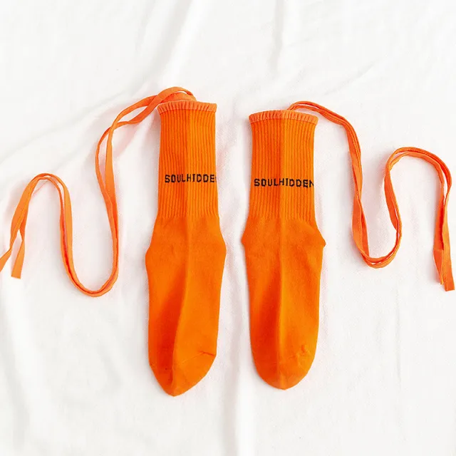 Autumn And Winter Cross Strap Socks Female Ins Eye catching Fashion Orange - Shop at LoveMi