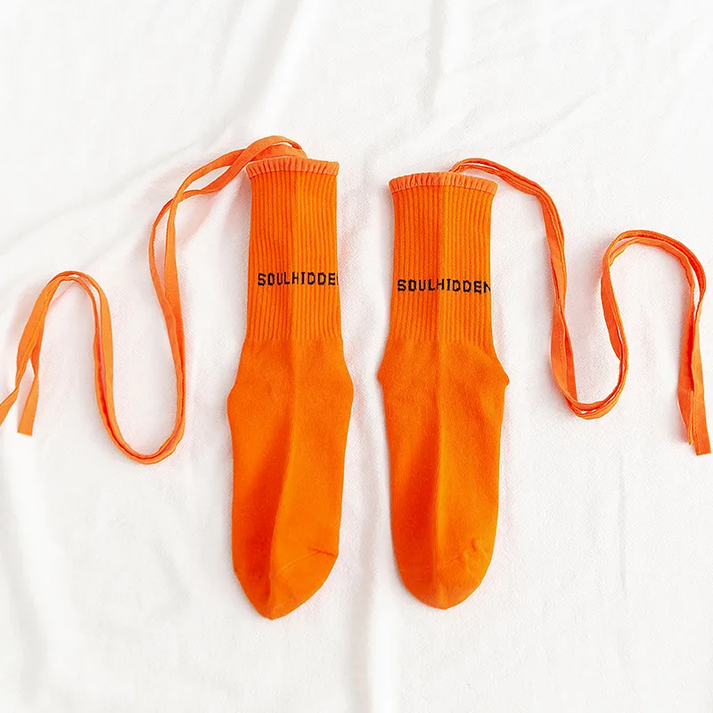 Autumn And Winter Cross Strap Socks Female Ins Eye-catching Fashion - Orange