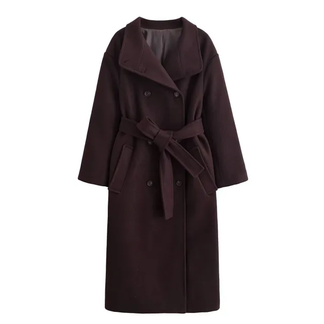 Women's Retro Wool Belt Coat Brown - Shop at LoveMi