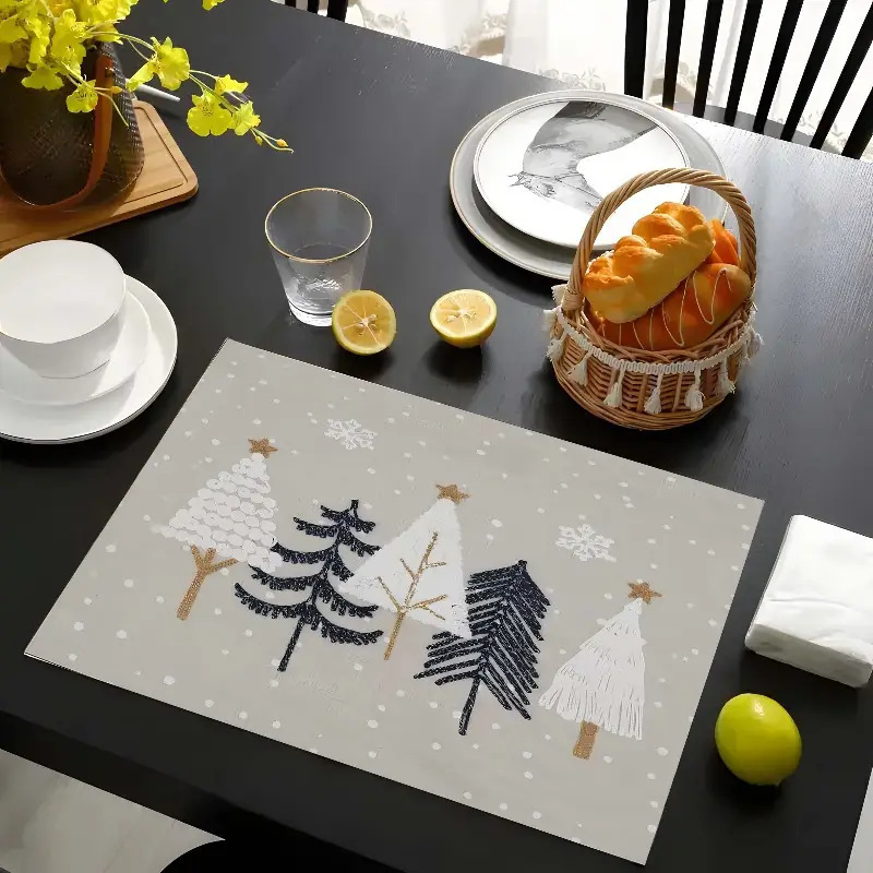 Christmas Holiday Party Table Insulation Mat Christmas Tree Linen Printing