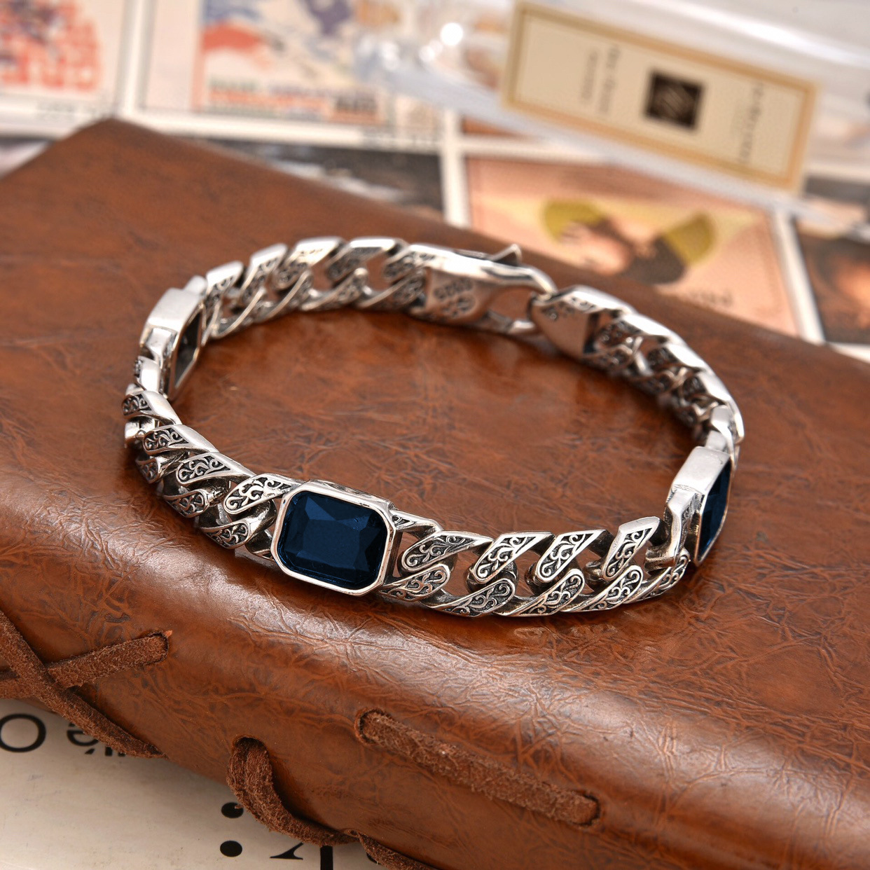Tangcao Pattern Diamond Bracelet Chain Width 9m Men's And Women's Personality