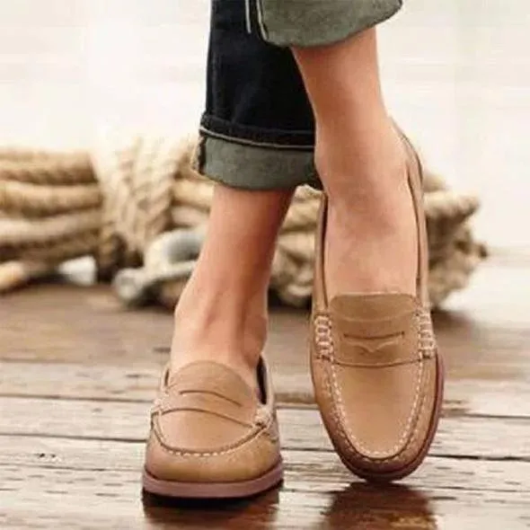 Casual Pumps Plus Size Brushed Retro Flat Shoes Khaki - Shop at LoveMi