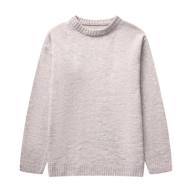 Autumn New European And American Style Round Neck Pullover Sweater Greige M - Shop at LoveMi