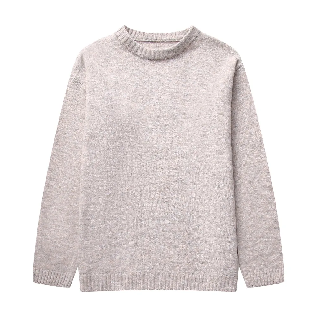 Autumn New European And American Style Round Neck Pullover Sweater - Greige-M