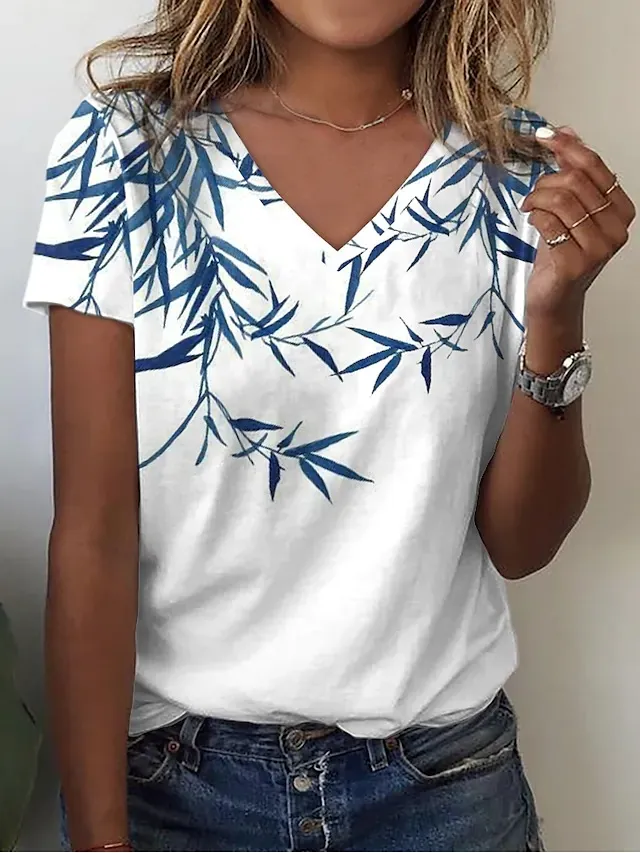 Women's T shirt Feather Print Short Sleeve Casual Style 2 Xxxl - Shop at LoveMi