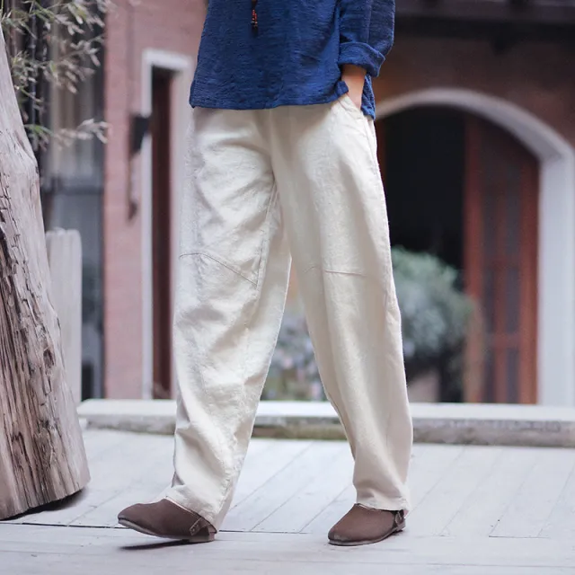 Retro Loose Plus Size Linen Bloomers Raw Jute Color - Shop at LoveMi