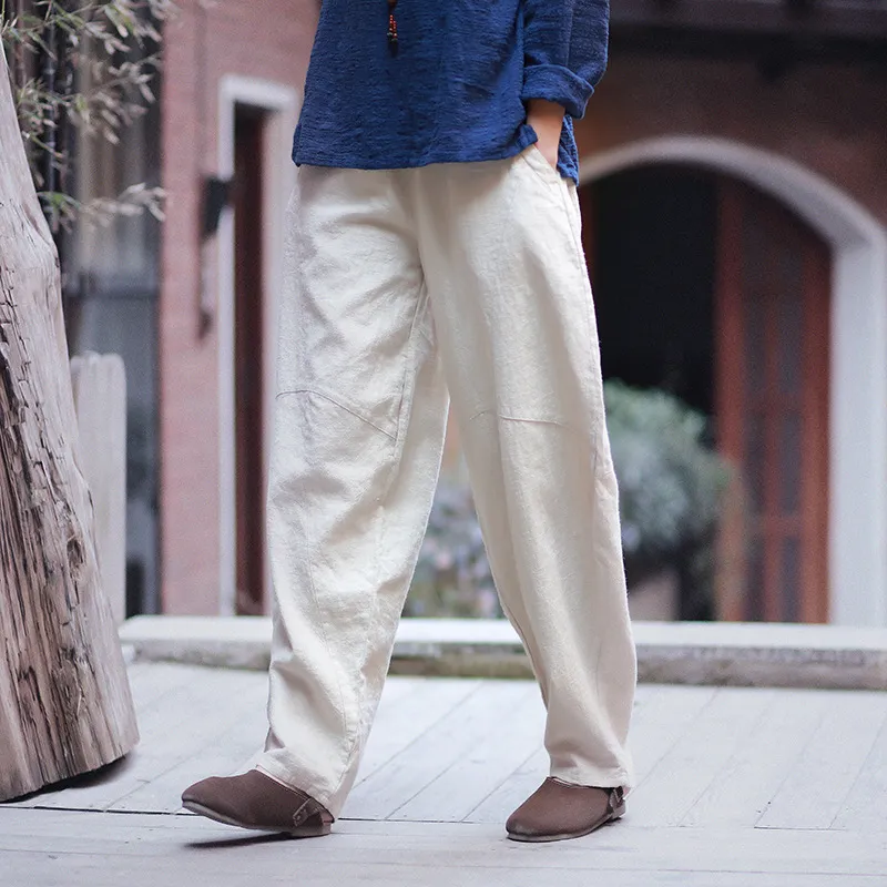 Retro Loose Plus Size Linen Bloomers - Raw Jute Color
