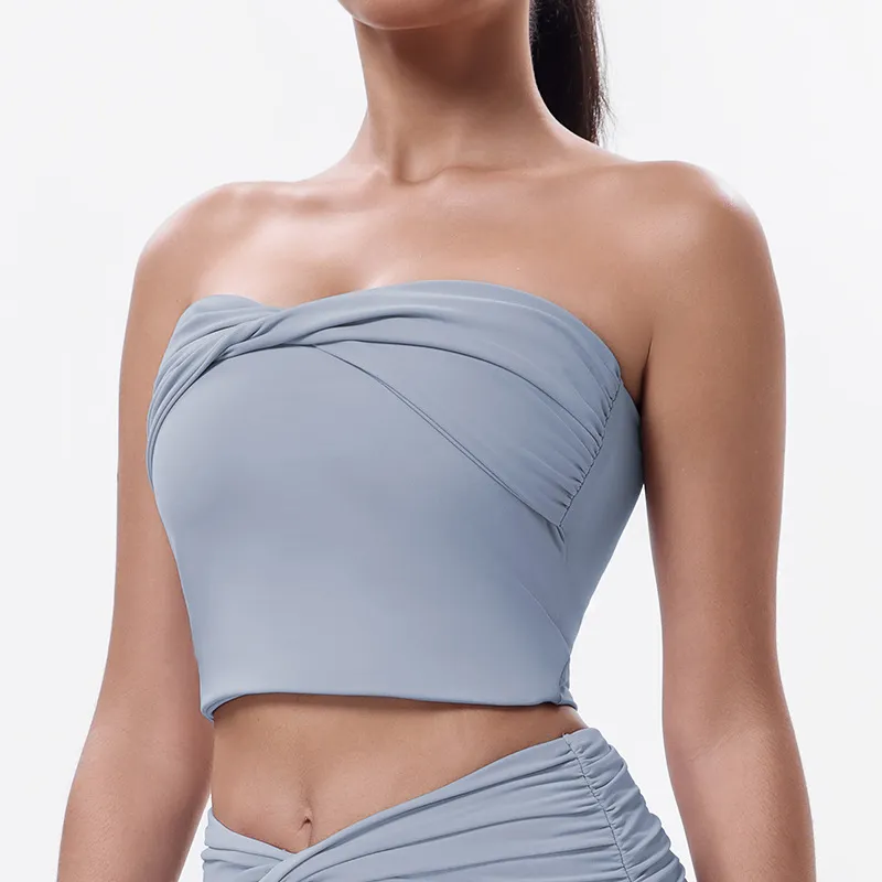 Yoga Top With Chest Pad Beauty Back Sports Underwear - Gray Blue