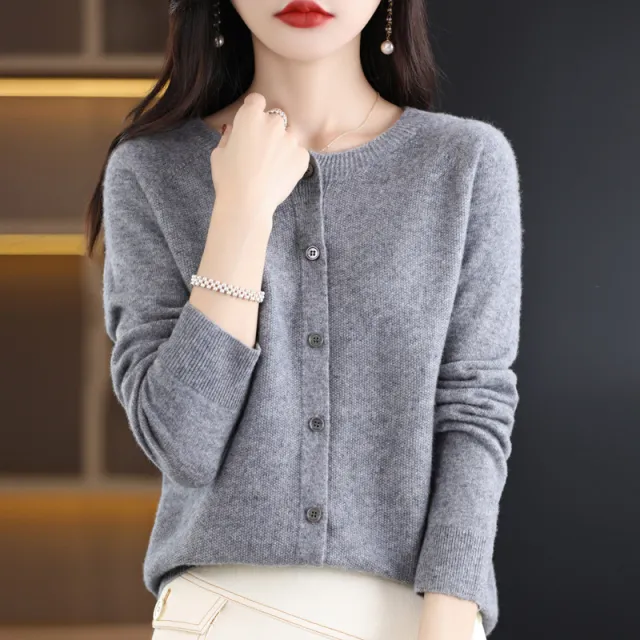 Autumn And Winter Bottoming Round Neck Long Sleeve Loose Top Gray - Shop at LoveMi