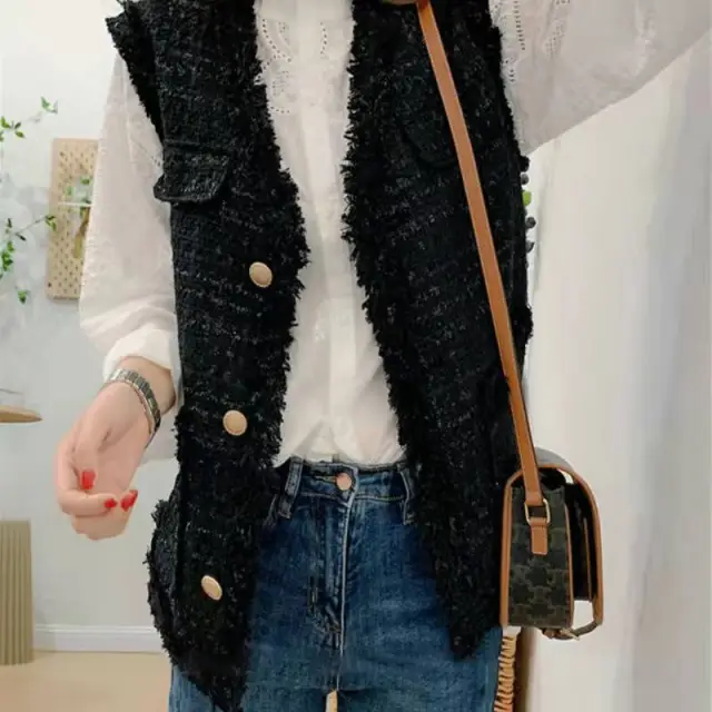 Autumn And Winter New Western Style All matching Tweed Sleeveless Waistcoat Vest Black - Shop at LoveMi