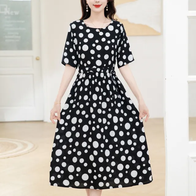 Dress Slimming Waist tight Floral Overknee Dress Loose Summer Dress Black - Shop at LoveMi