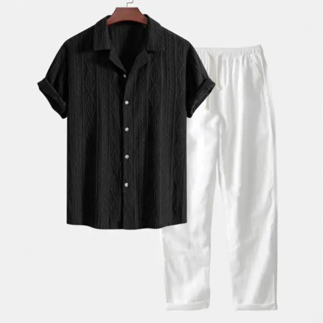 Lapel Casual Short-sleeved Shirt Digital Printing Comfortable Trousers Suit