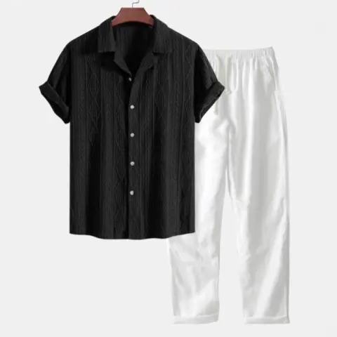 Lapel Casual Short-sleeved Shirt Digital Printing Comfortable Trousers Suit