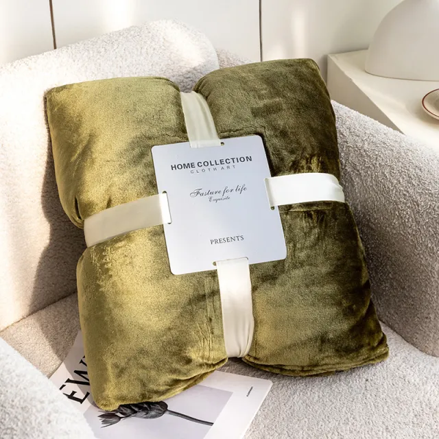 Solid Color Flannel Coral Fleece Blanket Plain Sofa Cover Army Green - Shop at LoveMi