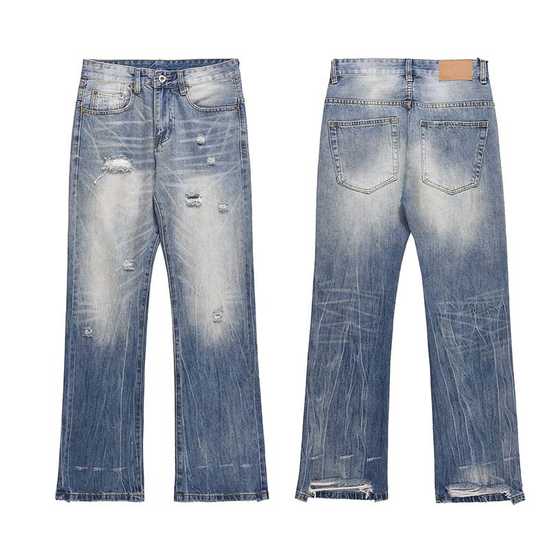 High Street American Retro Worn Looking Washed-out Ripped Skinny Jeans Men