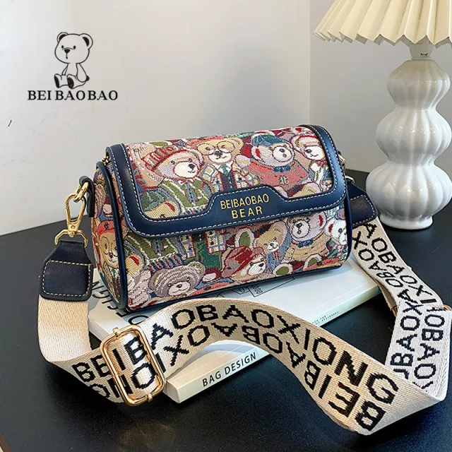 Special interest Design Cartoon Little Bear Pattern Bag Fashion Shoulder Crossbody Bag Blue - Shop at LoveMi