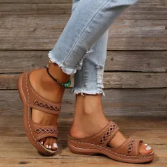 New One-word Slippers For Women Spring New Muffin Platform Slippers - Brown - View 1