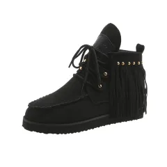 Tassel Boots Women's Tassel Lace-up Comfortable Flat Bottom - Black - View 1