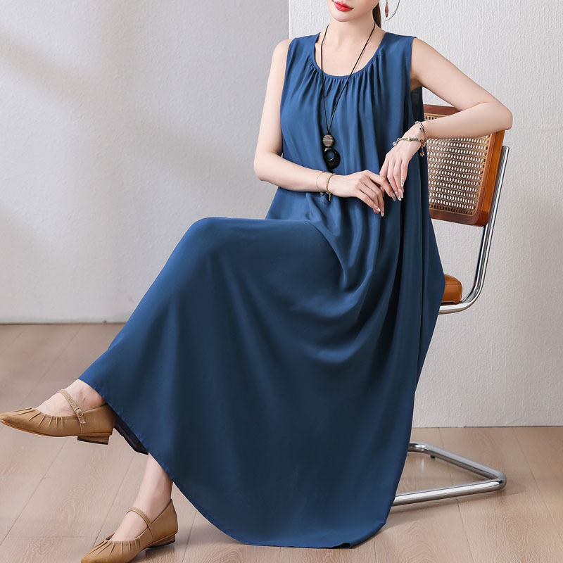 Colorful Beach French Cotton Summer Vest Dress Lake Blue - Shop at LoveMi