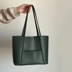 Fashionable Versatile Large Capacity Simple Bucket Casual Top Shoulder Tote Bag - Green - View 1