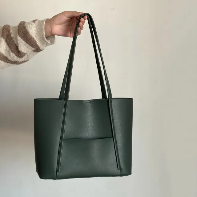 Fashionable Versatile Large Capacity Simple Bucket Casual Top Shoulder Tote Bag Green - Shop at LoveMi