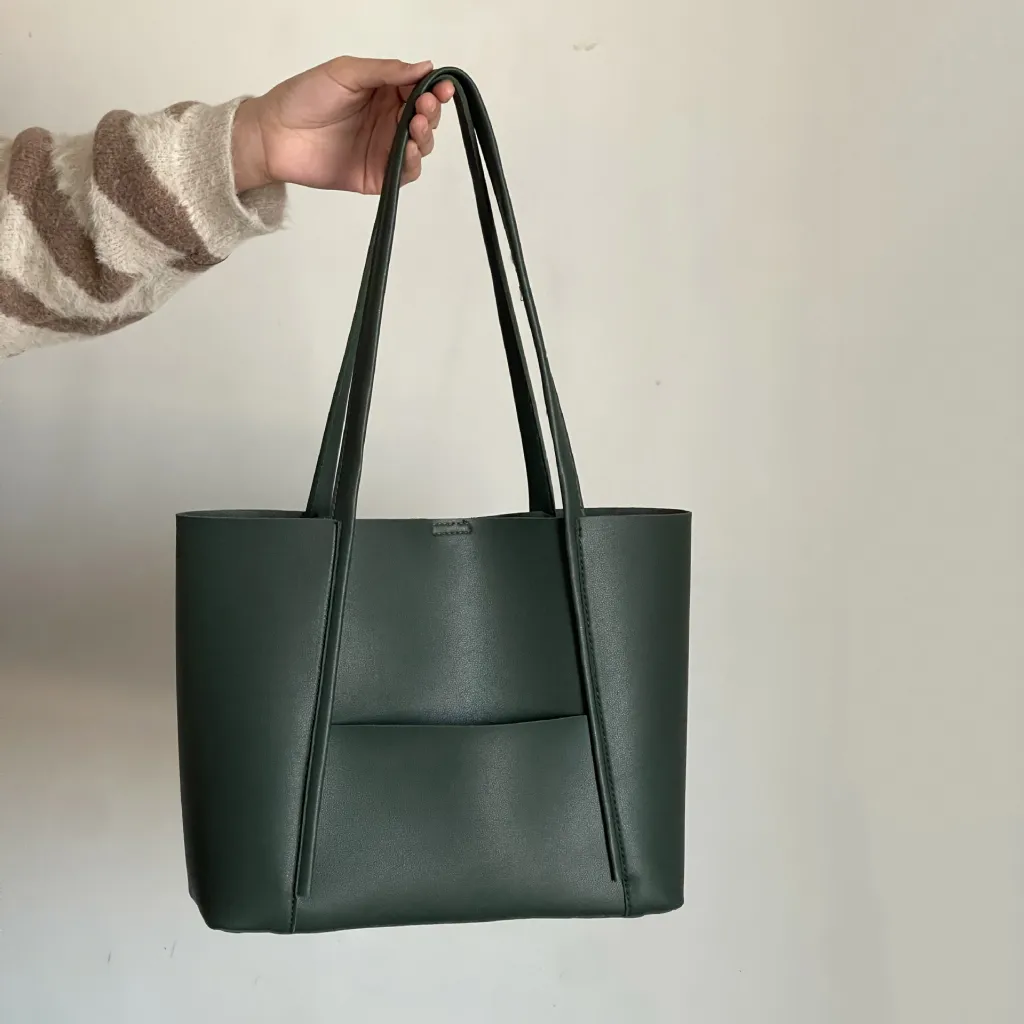 Fashionable Versatile Large Capacity Simple Bucket Casual Top Shoulder Tote Bag - Green
