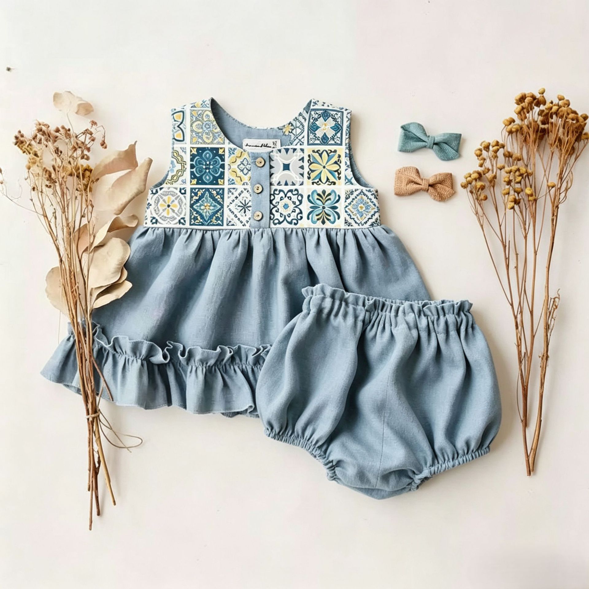 Girls Baby Outfit Sleeveless Vest With Ruffled Shorts 5