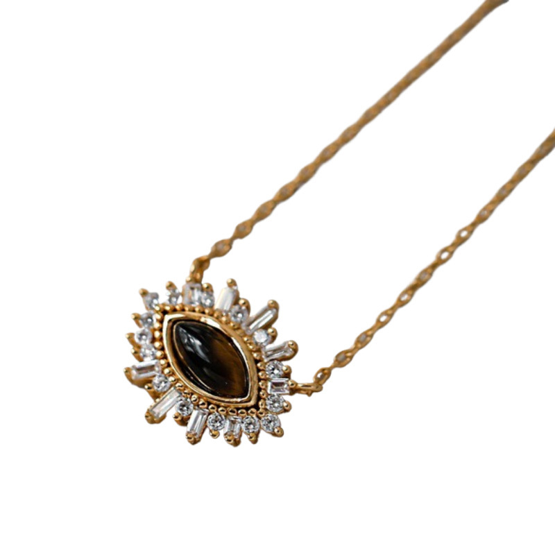 Popular Tigereye S925 Sterling Silver Pendant Clavicle Necklace