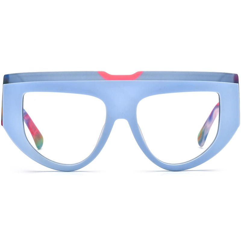 Multi-Color Patchwork Cat's Eye Frosted Plate Glasses Frame - Image 7