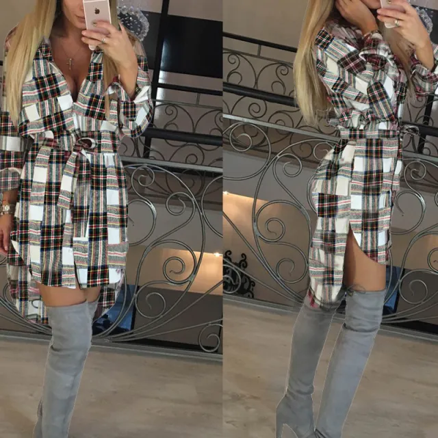 Women's Long Sleeve Plaid Elegant Shirt White - Shop at LoveMi