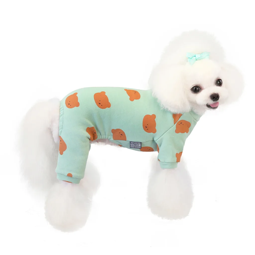 Winter Autumn And Winter Dog Clothing Pet Clothes Thick Version Four-leg Sweater - Bear Bean Green