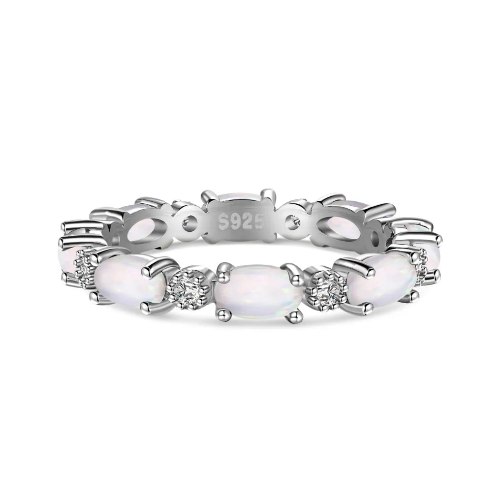 S925 Sterling Silver Opal Ring For Women - Opal White