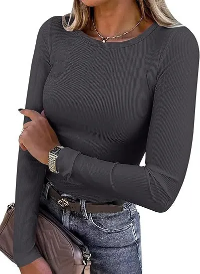 Slim Fit Casual Basic Top Gray - Shop at LoveMi