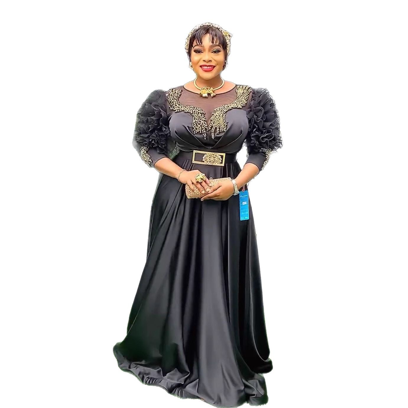 Women's Clothing Lace Sleeve High Waist Dress