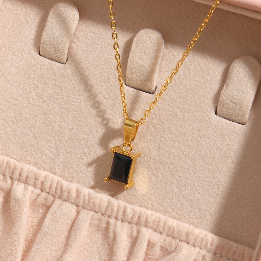 Stainless Steel Simple Square Zircon Pendant Necklace