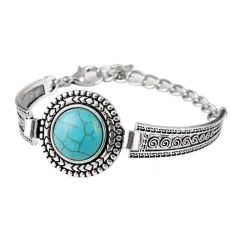 Ornament Brace Lace Bracelet Bohemian Turquoise Retro Hollow Gem - Green - View 1