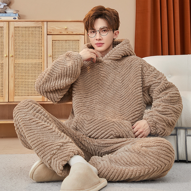 Men's Flannel Can Be Worn Outside Casual Homewear Coral Fleece Suit