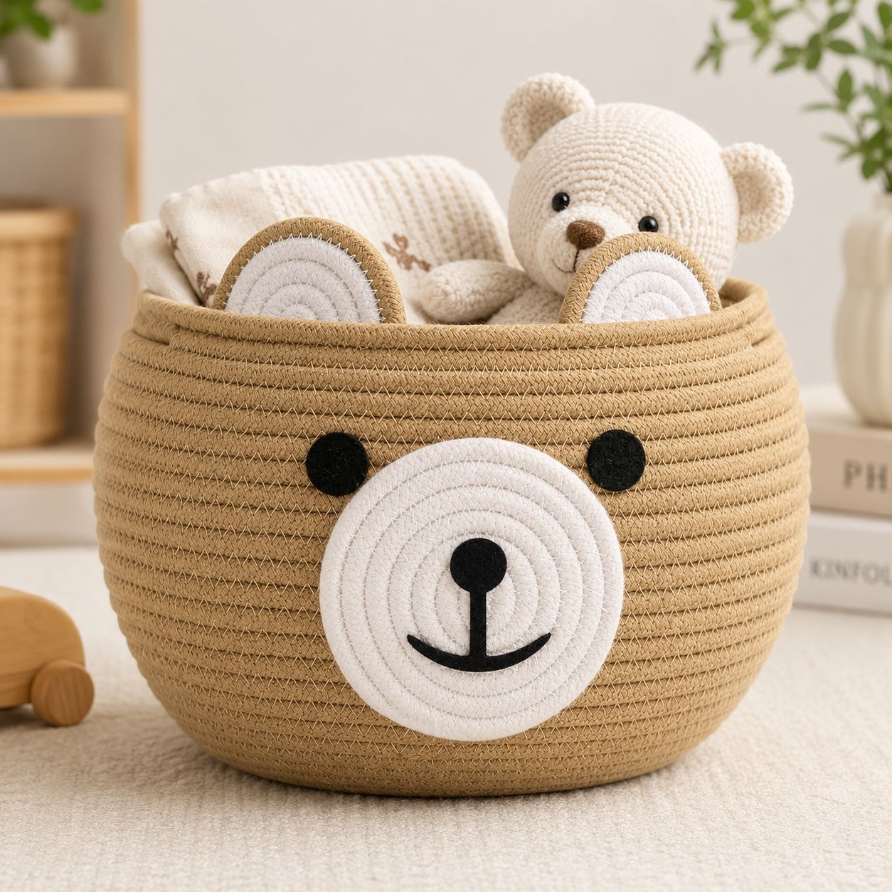 Cartoon Bear Knitted Storage Basket Cotton