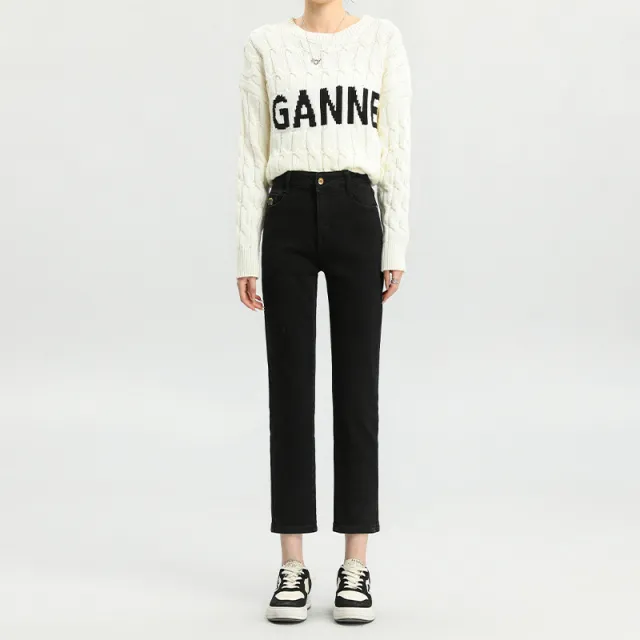Women's Cropped Straight Dralon Jeans Black Dralon - Shop at LoveMi