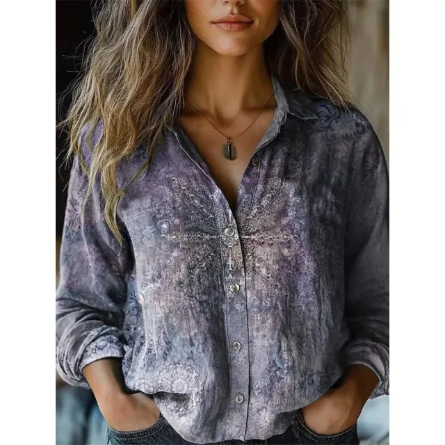 Retro Print Long Sleeve Casual Shirt Zvz5934 M - Shop at LoveMi