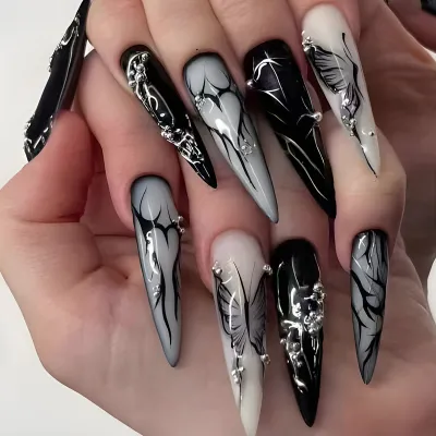 Dark Cool Spicy Punk European And American Nail Sticker Love Butterfly Wearable Fake Nails