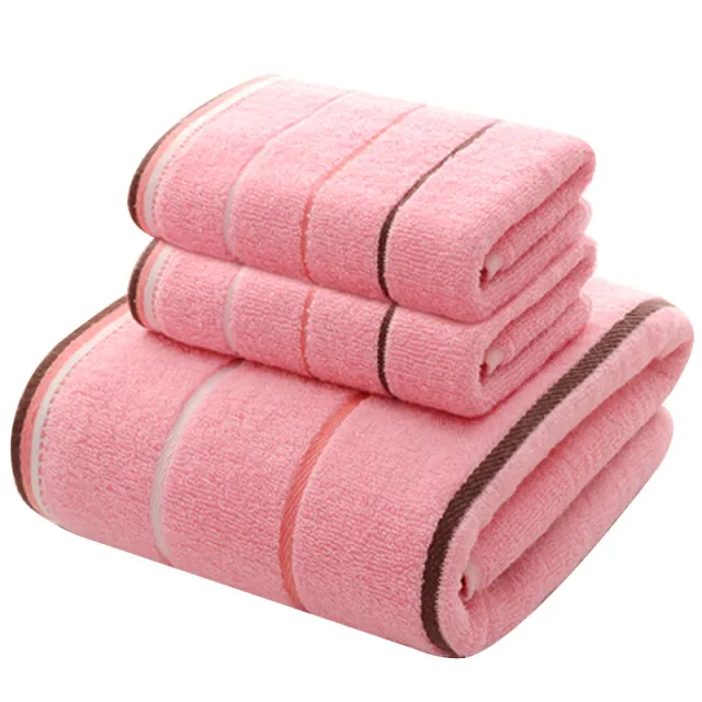 Pure Cotton Towels Three piece Suit Thick Soft Household Pink - Shop at LoveMi