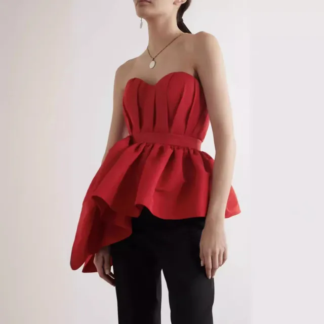 Sleeveless Tube Top Asymmetric Pendant Grosgrain Top Red - Shop at LoveMi