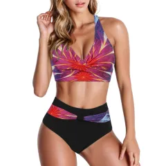 Split Printing Multicolour Twist Bag High Waist Beach Swimsuit - Figure 9 - View 1