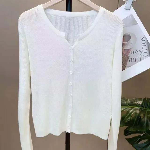 Outer Wear Slim Fit Sweater Cardigan Outerwear Top White - Shop at LoveMi