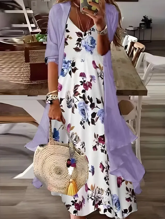 Two Piece Set Of Half Sleeved Printed Casual Retro Sexy Dress 8Color - Shop at LoveMi