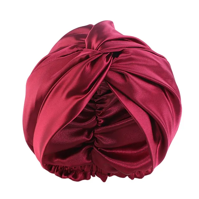 Artificial Silk Double layer Cross Twist Nightcap Wine Red - Shop at LoveMi