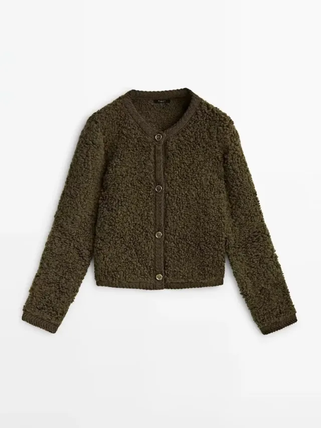 Button Decoration Terry Yarn Knitting Cardigan Jacket Army Green - Shop at LoveMi